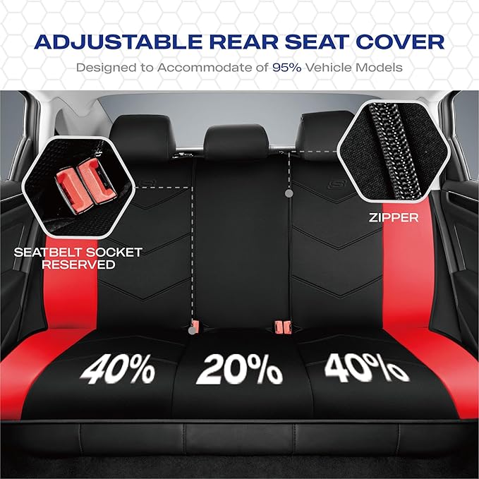 Skechers Memory Foam Seat Covers,Leather Car Seat Covers, Ultimate Comfort & Support Seat CoversFull Sets,Airbag Compatible, Automotive Universal Fit Most for SUVs, Vans, Sedans, Cars, Trucks,Red