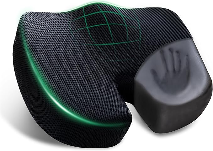 Seat Cushions for Office Chairs Car Airplane,Charcoal Memory Foam Seat Cushion,Ergonomic Tailbone Pain Relief Cushion, Sciatica & Back Support with Anti-Slip Bottom and Handle