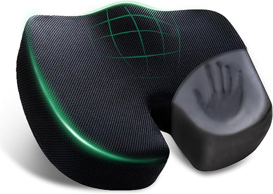 Seat Cushions for Office Chairs Car Airplane,Charcoal Memory Foam Seat Cushion,Ergonomic Tailbone Pain Relief Cushion, Sciatica & Back Support with Anti-Slip Bottom and Handle