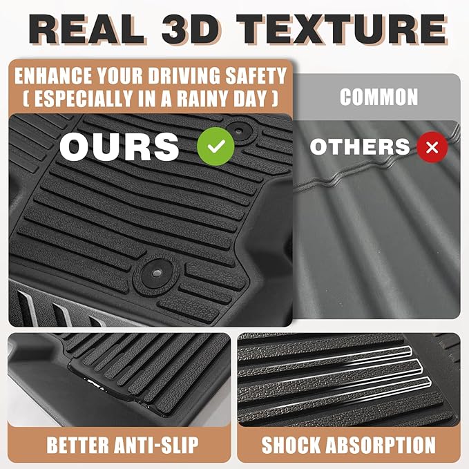 TripleAliners for Colorado & Canyon 2025 2024 2023 Floor Mats Crew Cab 1st & 2nd Row All Weather TPE Material Front Rear Full Set Liners Compatible with Chevy Colorado/GMC Canyon 2023-2025 Accessories