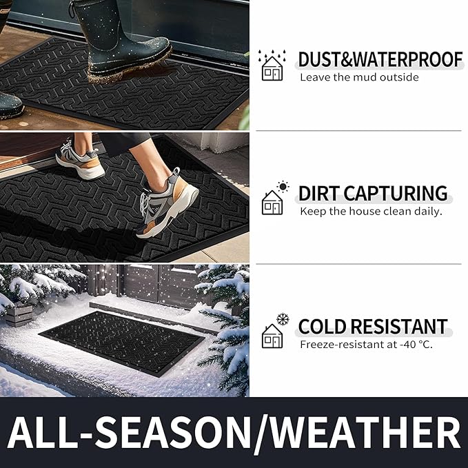 Yimobra Front Door Mat Outside Entrance 29.5x17, Waterproof Heavy Duty Outdoor Mats for Front Door, Non Slip Rubber Entry Mat for Garage Patio Indoor, Black