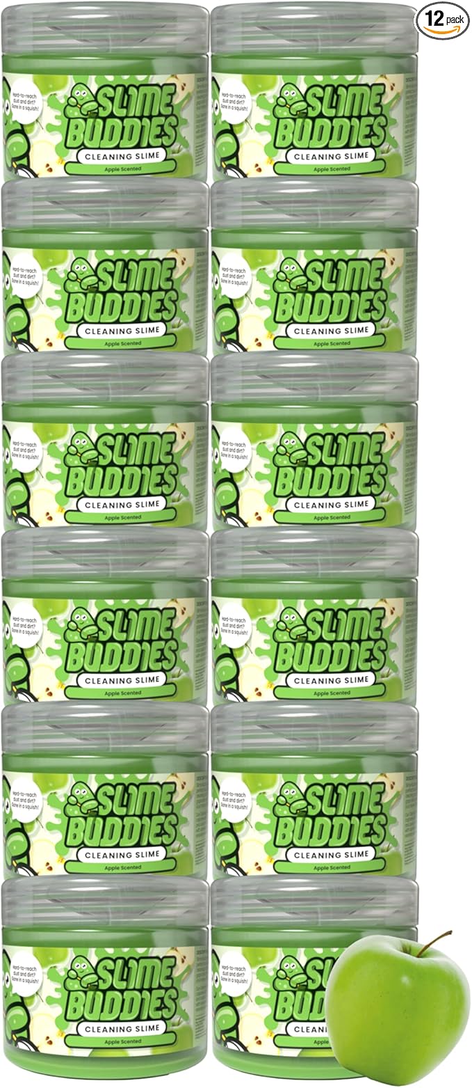 Slime Buddies Car Cleaning Gel Putty - 12 Pack Apple Scented Interior Detailing Tool for Cup Holder, Air Vent & Keyboard - Reusable Auto Detailing Accessories - Dust Remover Goop - Gifts for Men Women
