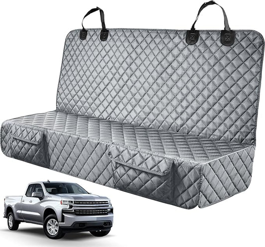 PETICON Dog Car Seat Covers for Truck Ford F-Series/Chevrolet Silverado/Ram/GMC Sierra, Waterproof Pet Back Seat Cover for Trucks, Scratchproof Nonslip Durable Rear Seat Cover for Dogs (Gray)