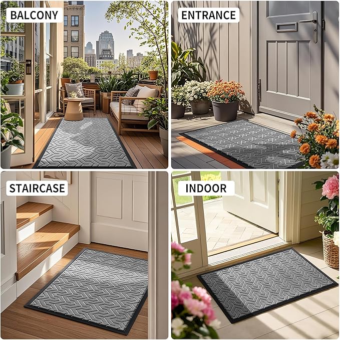 Yimobra Front Door Mat Outside Entrance 29.5x17, Waterproof Heavy Duty Outdoor Mats for Front Door, Non Slip Rubber Entry Mat for Garage Patio Indoor, Grey
