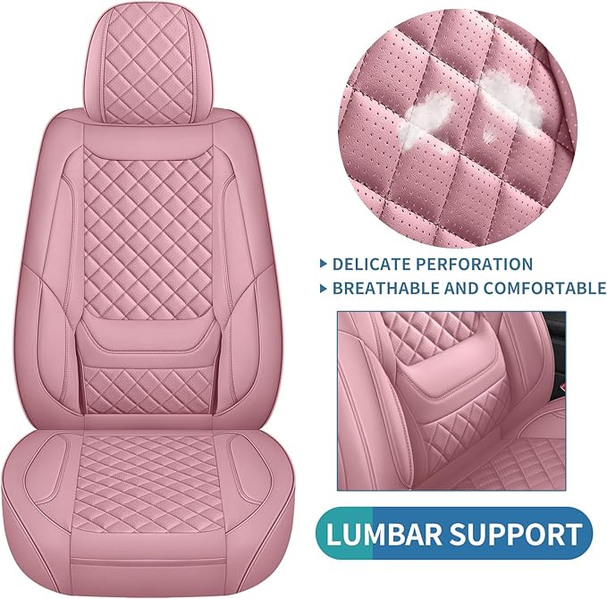 Leather Car Seat Covers Full Set Breathable Automotive Seat Covers Waterproof Seat Protectors Universal Fit for Most Automotive Cars SUV Trucks Van (Pink, Full Set)