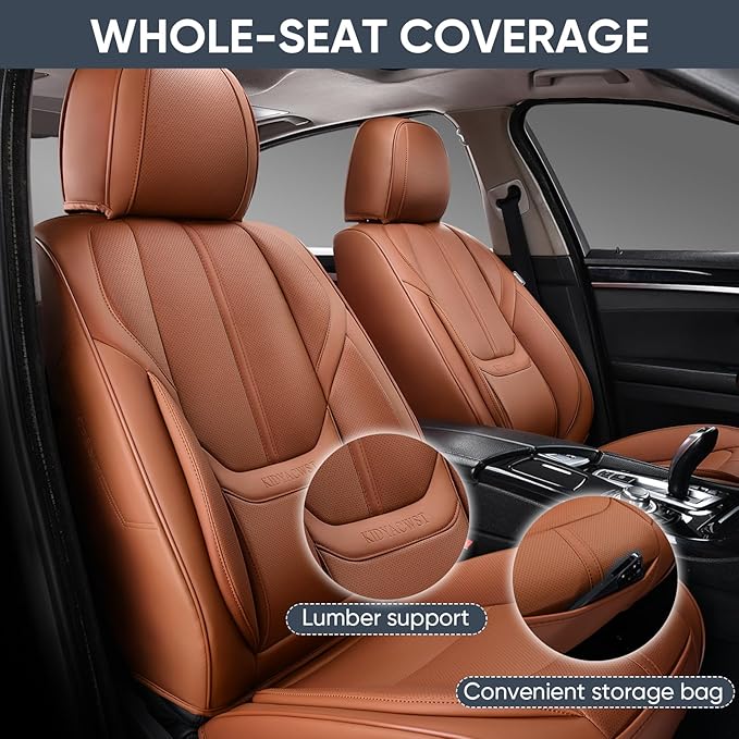 Auto Car Seat Covers Accessories Full Set Leather Cushion Protector Breathable Waterproof Seat Cover for Cars Universal Fit (Brown, FullSet Without Headrest)
