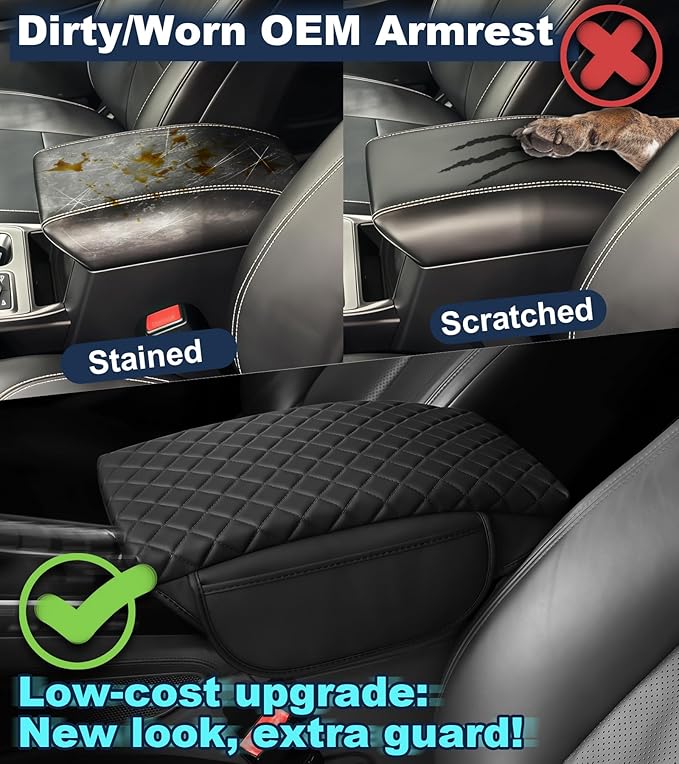 Armrest Cover for Ford Explorer Center Console Pad with Organizer Storage Pockets, Black Faux Leather Arm Rest Lid Protector Cushion Interior Accessories (2020-2025)