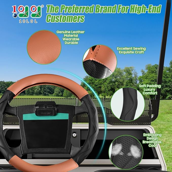 10L0L Golf Cart Steering Wheel Cover for Yamaha, Club Car DS & Precedent, 14 Inch Black Brown