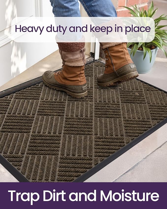 DEXI Front Door Mat Outside Entrance, 4x6 ft Rubber Entry Doormat Heavy Duty, Welcome Mats Non Slip for Inside House Floor Entryway Back Doors Exterior Patio, Diamond Brown