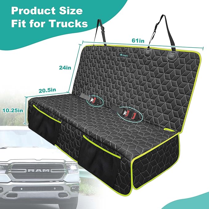 Dog Car Seat Covers for Ford f150/Ram1500/Nissan Frontier/Toyota Tacoma/GMC Canyon/Silverado, Waterproof Pet Back Seat Cover for Trucks, Scratchproof Nonslip Durable Rear Seat Cover for Dogs(Green)