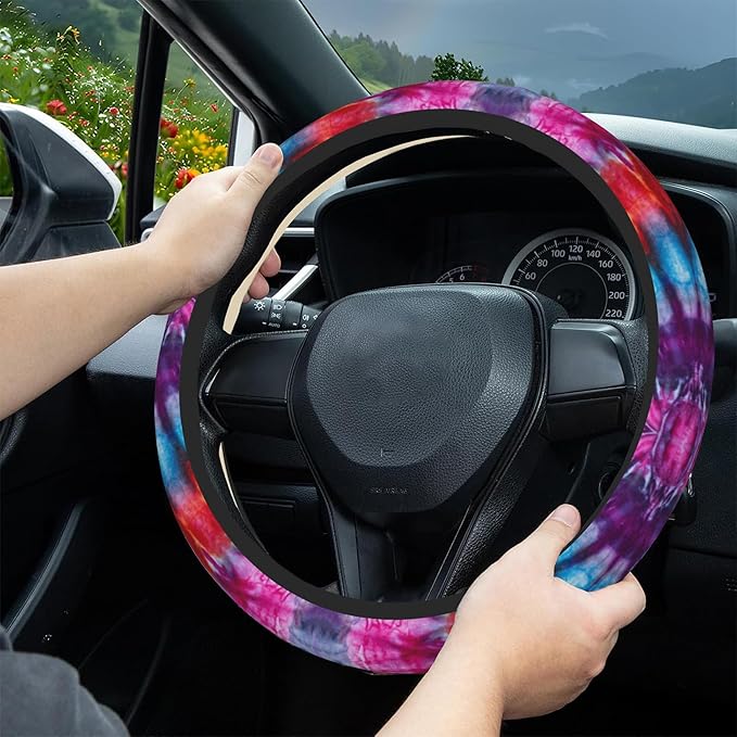 Tie Dye Steering Wheel Cover, Vintage Swirl Elastic Non-Slip Steering Wheel Protector,Auto Interior Decor for Women Girls,Universal 15" Fit for Sedans,Trucks