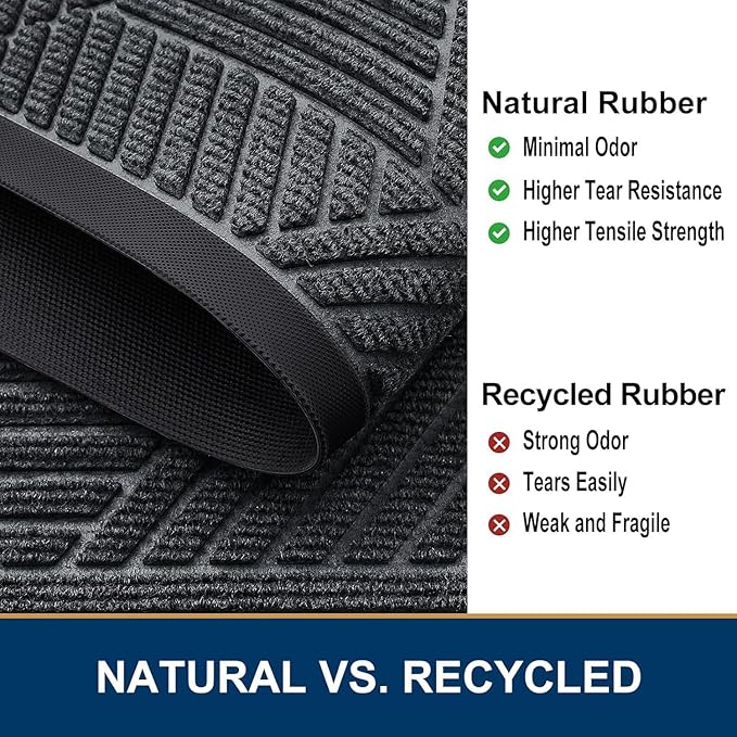 Smiry Front Door Mat Outside Entrance, Heavy Duty Sturdy Natural Rubber Doormat, Trap Dirt and Moisture, Easy Clean Low Profile Mats for Indoor Outdoor Entry, Irregular Triangle (47x24, Grey)