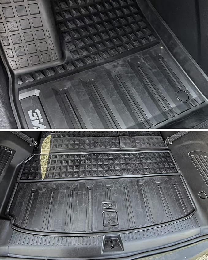 3W Floor Mats & Cargo Liner for Chevrolet Chevy Traverse 2024-2026 (Only 7 Seats) & GMC Acadia 2024-2026 (Only 7 Seats) & Buick Enclave 2025-2026, All Weather TPE Custom Fit Floor Liners