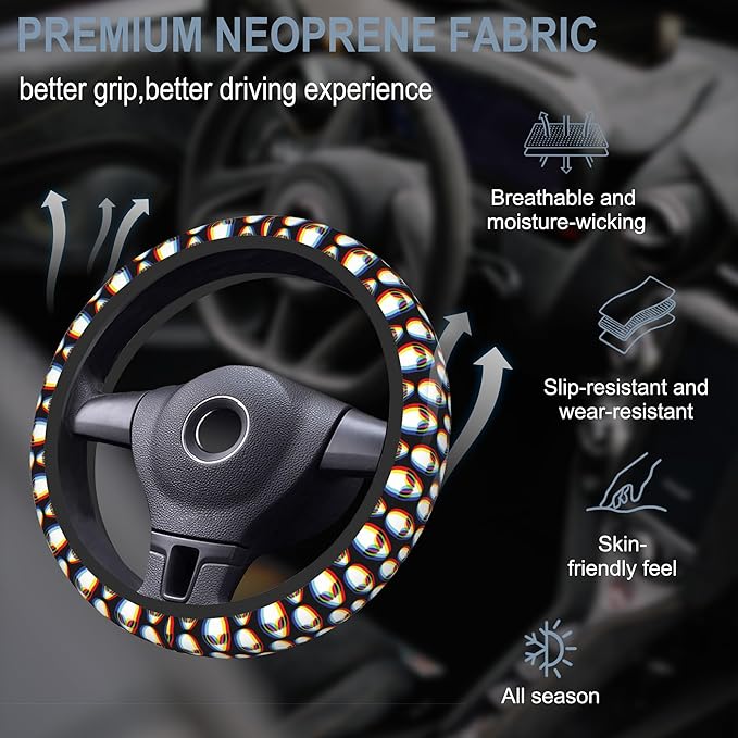 Alien UFO Faces Car Steering Wheel Cover for Women Men with 2 Pcs Car Coasters,Universal 15 Inch Steering Wheel Covers Anti-Slip and Practical Auto Accessories Fit Auto,Suvs