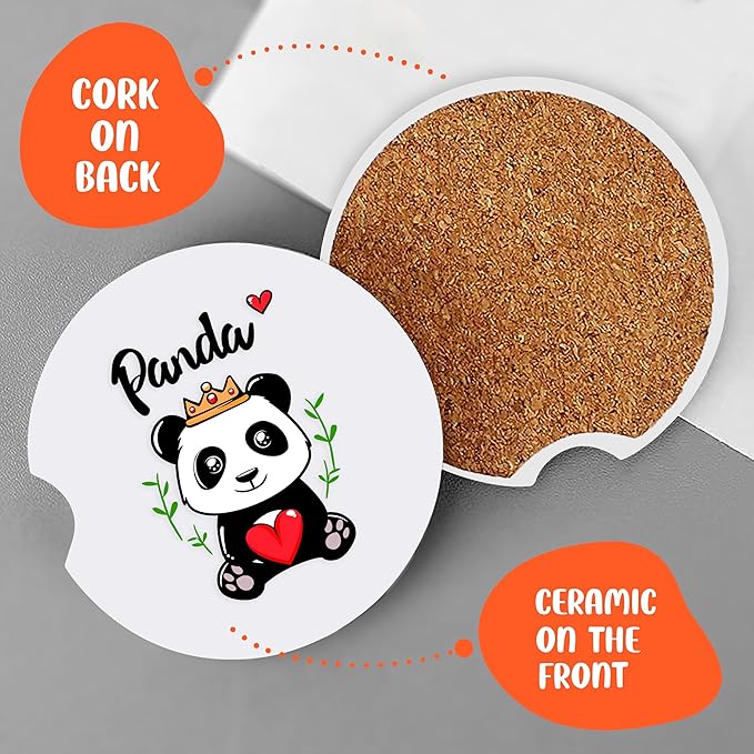 2 Pack Panda Car Cup Holder Coaster, Cute Panda Car Interior Accessories Drink Coaster for Women & Men, Panda Lovers Themed Gifts Stuff Accessories Things Merchandise Items!