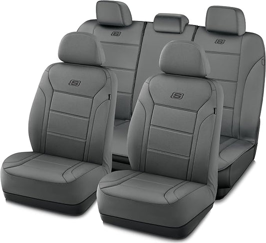 Skechers Memory Foam Car Seat Covers, Lycra Fabric Seat Covers,Seat Cover Full Sets Airbag Compatible, Automotive Comfort Protection for Most Cars,Trucks, SUVs, All Beige