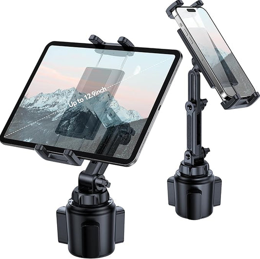 Cup Holder Tablet Mount for Car, Universal iPad Cup Holder Mount for Truck with Adjustable Arm for iPad Pro 12.9/11/10.5/9.7/Air/Mini, iPhone, Samsung Galaxy Tab/Z Fold 4/3, 4.7-13" Tablets