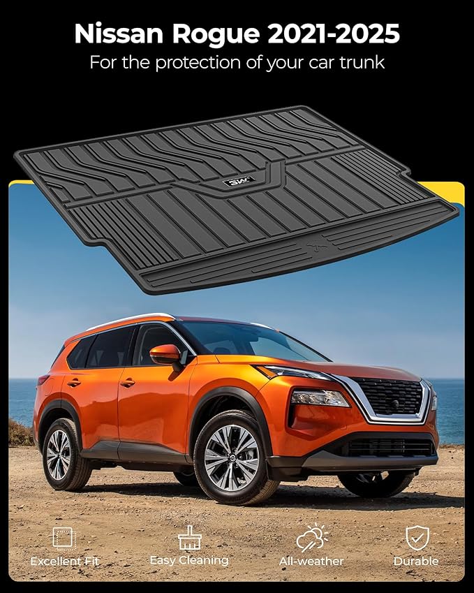 3W Cargo Liner Custom Fit for 2021 2022 2023 2024 2025 Nissan Rogue, TPE All Weather Heavy Duty Rubber Rogue S/SL/SV/Platinum Trunk Mats Car Mats Fit with The Top Position (NOT for Nissan Sport)