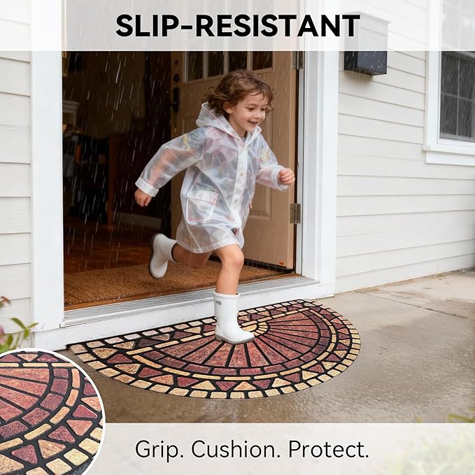 Outdoor Rubber Mat 17.71"x29.52" Heavy Duty, Waterproof Doormat for Outside Entrance, Non-Slip Backing, Easy Clean Patio Carpet for Garage, Porch, Deck, Kitchen (Orange)