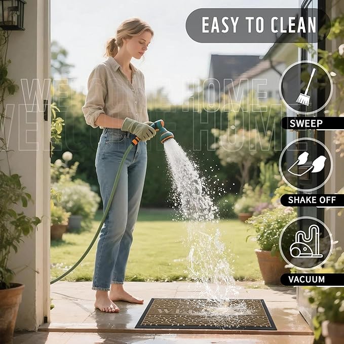 Yimobra Welcome Mat Outdoor Indoor 29.5x17, All-Weather Waterproof Outdoor Mats for Front Door, Non-Slip Low Profile Porch Patio Doormat, Coffee