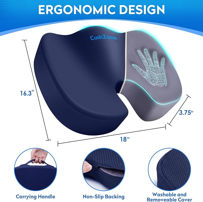 Seat Cushion, Office Chair Cushions, Car Seat Cushion, Non-Slip Sciatica & Back Coccyx Pain Relief Chair Pad, Memory Foam Pillow for Computer Desk, Wheelchair, Driving Large Size (Blue)