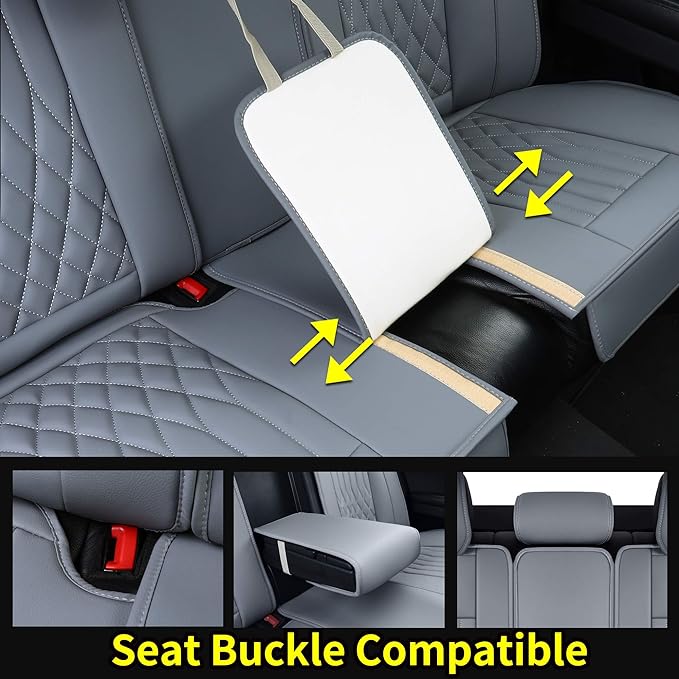 Aierxuan Car Seat Covers Full Set 5pcs with Waterproof Leather, Airbag Compatible Automotive Vehicle Cushion Cover Universal Fit for Most Cars (Grey)