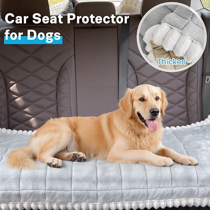 Dog Car Seat Cover for Back Seat, Dog Bed for Car, Fit for Backseat Extenders, Car Seat Protector, Nonslip Soft Durable for Cars Trucks and SUVs (Light Gray and White, 24.8"*54")