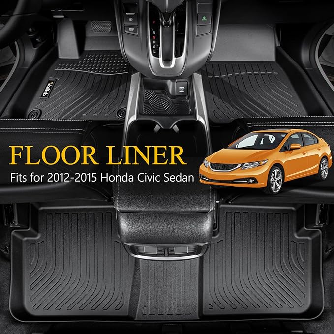 Wailtnb-Floor Mats & Cargo Mat for Honda Civic Sedan & Sedan Si 2012-2015 (Not for Coupe) All Weather Floor Liner Heavy Duty Car Mat for Honda Civic Custom Fit Automotive Accessories Black