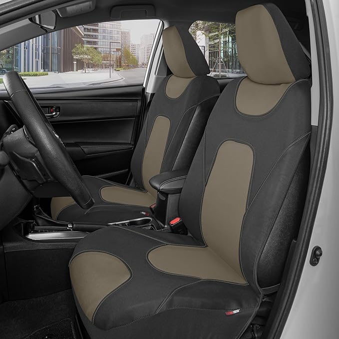 Motor Trend AquaShield Waterproof Front Seat Covers, Beige Seat Covers for Cars – Neoprene Front Car Seats Cover, SUV Seat Covers Protector - Car Interior Cover for Auto, Trucks, & Dog Owners