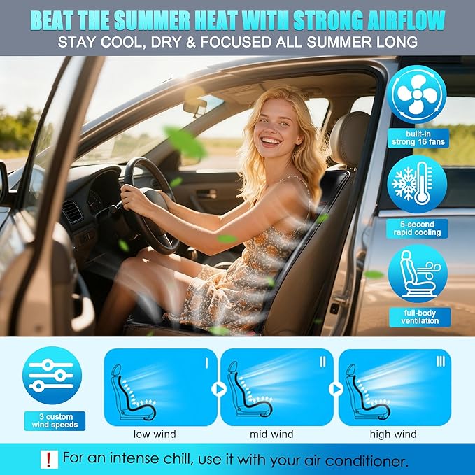 2025 Upgraded 3-in-1 Hot and Cooling Seat Cover for Car Front Seat, 12V Ventilated Cooling Car Seat Cover with Massage, Winter and Summer Cooling Seat Cushion for Car SUV Truck Universal Fit (Black-3)