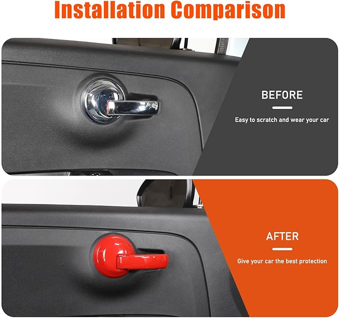 4PCS Inner Door Handles Cover Trim Compatible with Fiat 500/500 Abarth 2010-2024 Car Inner Door Handles Cover Protector Trim ABS Interior Decorative Cover Trim Sticker (Glossy Red)