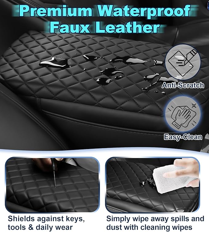 Armrest Cover for Ford Explorer Center Console Pad with Organizer Storage Pockets, Black Faux Leather Arm Rest Lid Protector Cushion Interior Accessories (2011-2019)