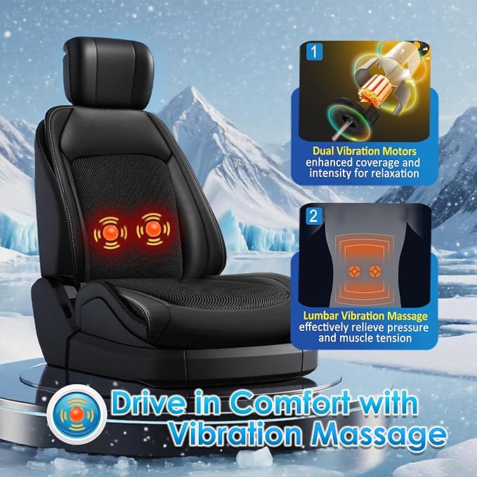 3-in-1 Cooling Car Seat Cover with Massager & Temp Control, Ventilated Seat Cover with 16 Fans, 12V Front Driver Seat Cooler, Summer Cooling Seat Cushion for Car SUV Truck (Black)