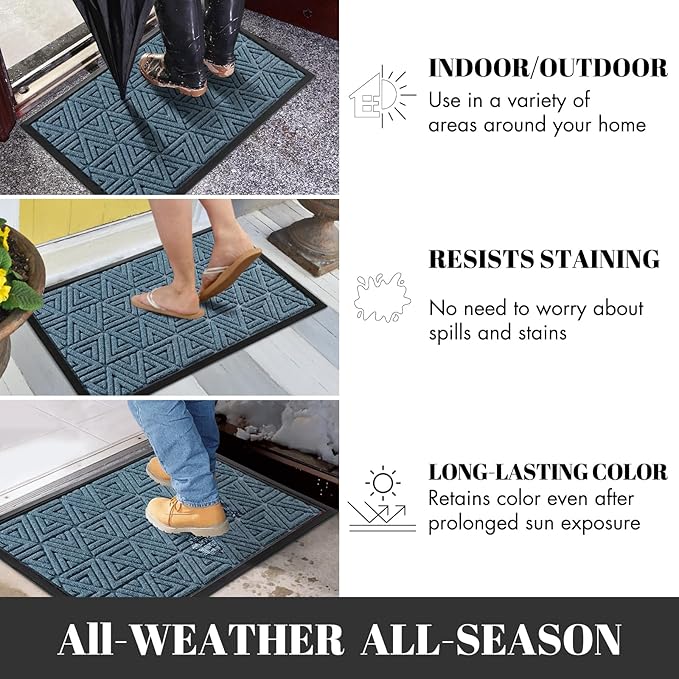 Yimobra Outdoor Mats for Front Door 29.5x17, Stops Mud & Dirt at Entrance, Fits Garage & Patio, All-Weather Waterproof Non Slip Outdoor Indoor Welcome Mat, Mix Blue
