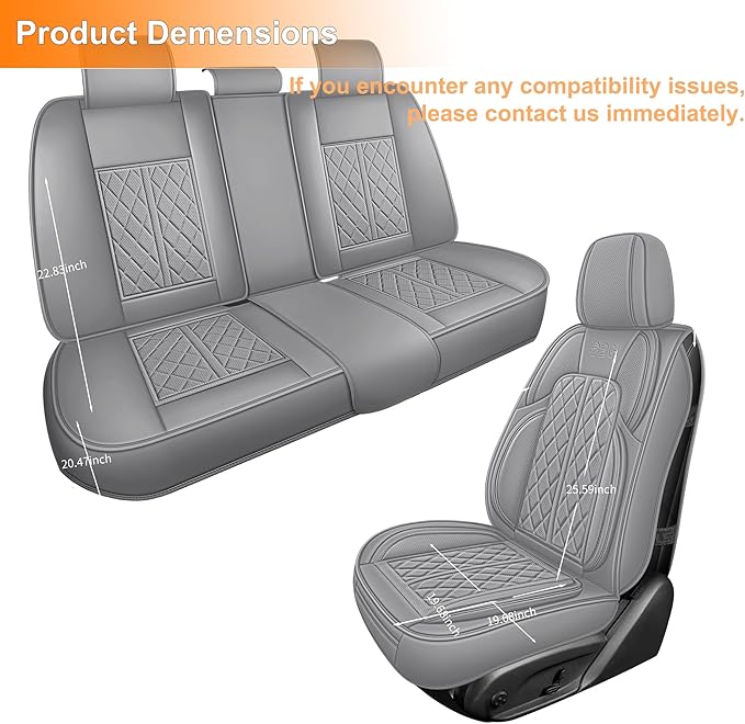 Leather Automotive Seat Covers Universal Fit for Cars, SUV, Sedans, Anti-Slip & Breathable (Grey, Full Set)