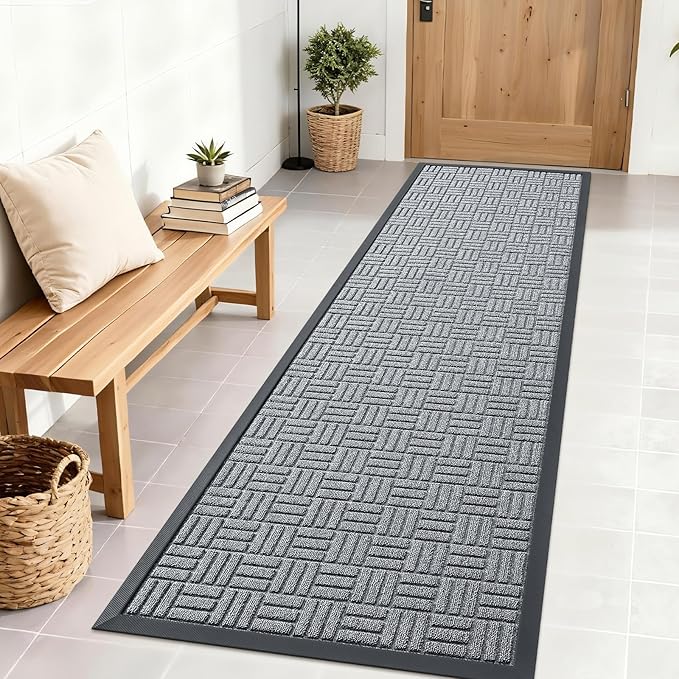 OLANLY Front Door Mat Outside Entrance 71x23, Absorbent, Heavy Duty Sturdy Natural Rubber Doormat Indoor Outdoor, Non-Slip, Stain and Fade Resistant, Low Profile Floor Mat for Entryway, Charcoal Gray