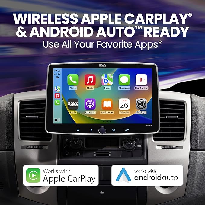 BOSS Audio Systems BCPA10 Single DIN Car Stereo Wireless Apple CarPlay, Wireless Android Auto, 10.1 Inch Touchscreen, Bluetooth, AM/FM Radio Receiver