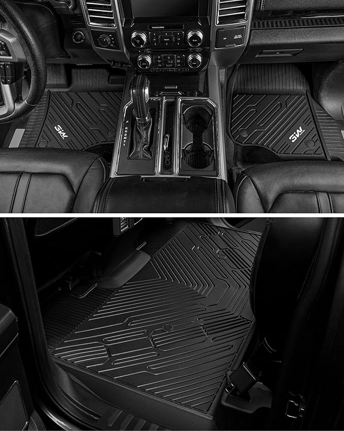 3W Floor Mats Fit for Ford F250 F350 F450 F550 2017-2025 2026 Super Duty Crew Cab Bucket Seat with Under Seat Storage, All Weather TPE Custom Fit F 250 Floor Liner(Not for Vinyl Floor), Upgraded