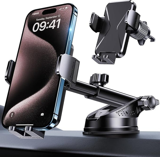 Universal Car Phone Mount Holder [3-in-1 Suction Cup] for Dashboard Windshield Air Vent, Military-Grade Adhesive Phone Car Mount, One Hand Release for iPhone Samsung Android Smartphones