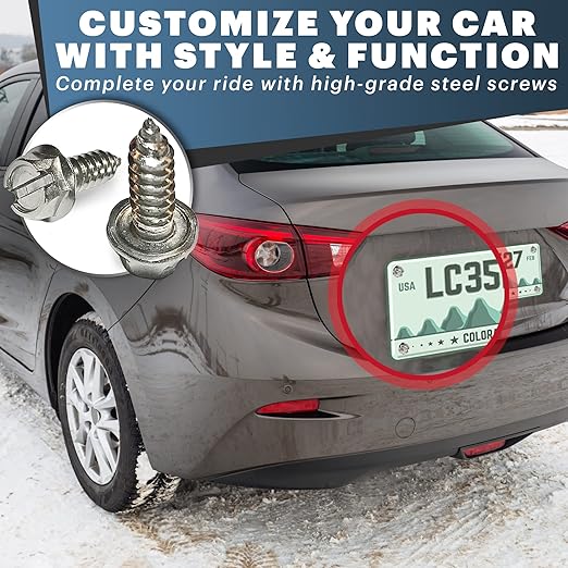 License Plate Screw Kit - Set of 8 Stainless Steel Screws for Front and Back License Plates, Frames and Covers on Domestic Cars, Trucks, SUVs - Rustproof, Self Tapping Mounting Bolts (Stainless Steel)
