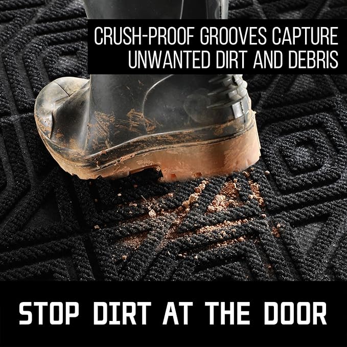 Yimobra Door Mat, Outdoor Indoor Entrance Welcome Mat, Heavy Entry Front Door Mat, Stain & Fade Resistant, Low Profile, Sturdy Rubber, Easy Clean Patio Floor Mat, Waterproof, 29.5 x 17, Black