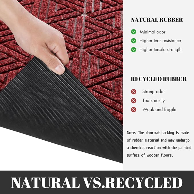 Yimobra Outdoor Mats for Front Door 29.5x17, Stops Mud & Dirt at Entrance, Fits Garage & Patio, All-Weather Waterproof Non Slip Outdoor Indoor Welcome Mat, Black Red