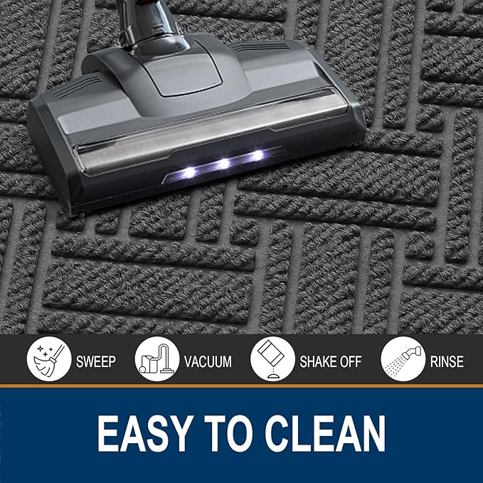 OLANLY Indoor Outdoor Mat, Sturdy Natural Rubber Floor Mat, Non Slip Low Profile Waterproof Doormat, and Stain Front Door Mats, Easy Clean Patio Entrance Mat, 30''x17'', Light Grey