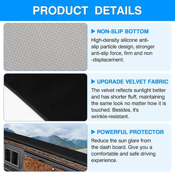 Autorder Dashboard Cover Mat for 1973-1977 1978 1979 Ford F100/F150/F250/F350/Bronco Pickup Truck Accessories Dash Cover Upgrade Velvet Dash Mat Sunshade Glare UV Rays Protector