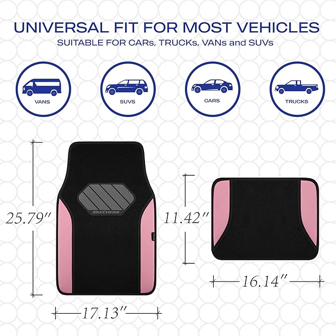 Skechers Car Floor Mats,Waterproof Universal Fit Faux Leather Car Mats,Floor Mats for Cars with Anti-Slip Heel Pad,Fit for SUVs,Vans,Sedans,Trucks,Pink