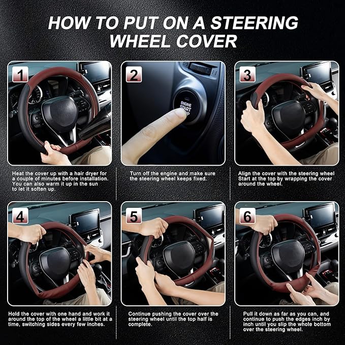 SEG Direct D Shaped Steering Wheel Cover for 14.5-15 inch Flat Bottom Wheels, Breathable Perforated Microfiber Leather, Anti-Slip Grip, Universal Fit for Cars & SUVs, Black and Burgundy