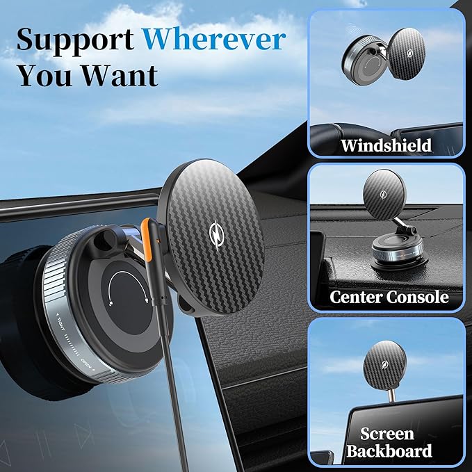 PlusAcc Vacuum Magnetic Phone Holder for Car (Charging)