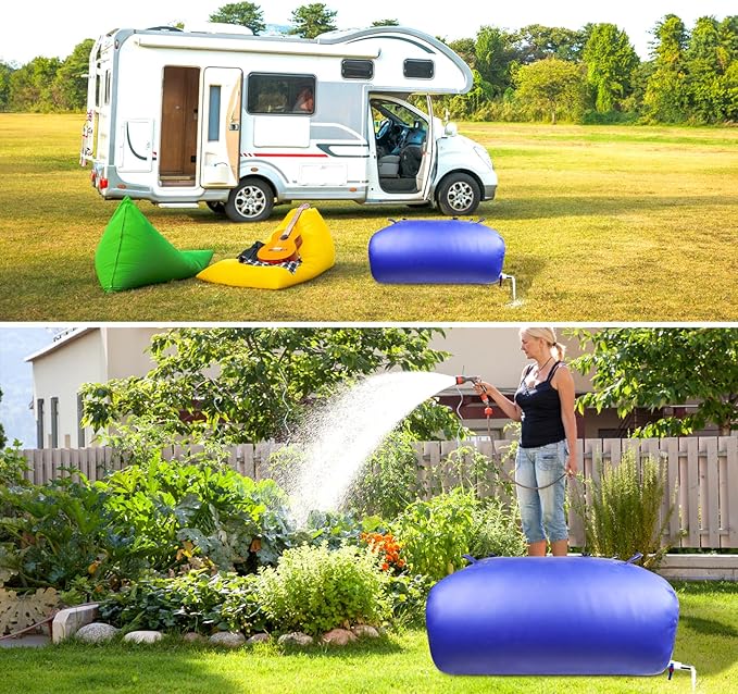 Heavy-Duty Water Storage Bladder - 63.4Gal/240L with Stainless Steel Fittings, Leak-Proof & Durable Cistern – Portable Tank for Emergency, Farming, Camping, and RV Use