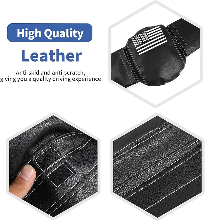 RT-TCZ for Wrangler JL Center Console Armrest Pad Cover with Storage Bag for Jeep Wrangler JL JLU 2018-Present for Gladiator JT 2020-Present American Flag Black Leather