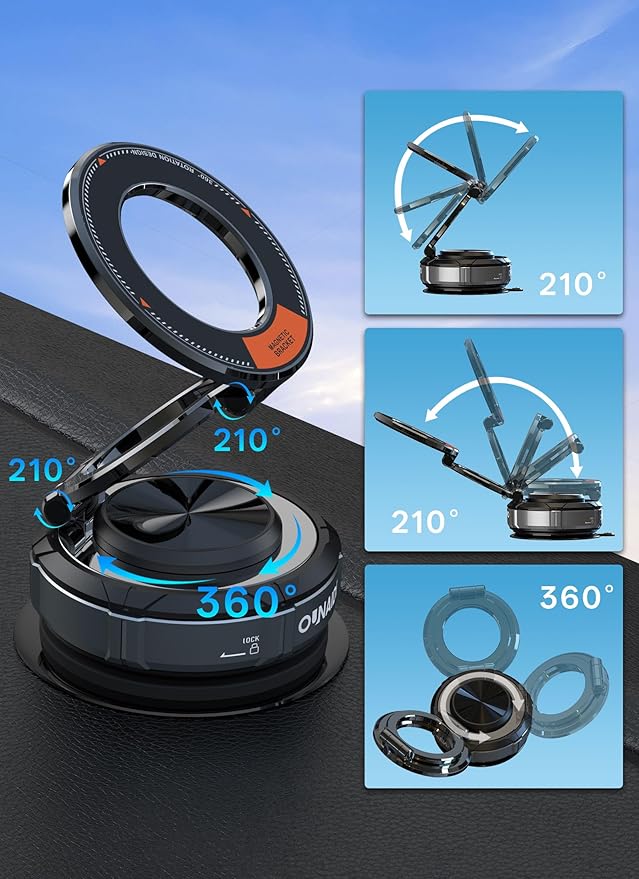 360° Adjustable Magnetic Phone Holder for Car Zinc Alloy Foldable Vacuum Suction Cup Phone Mount for Magsafe Home Travel,98 LBS Ultra Accessories for iPhone 17 16 15 14 13 12 Android